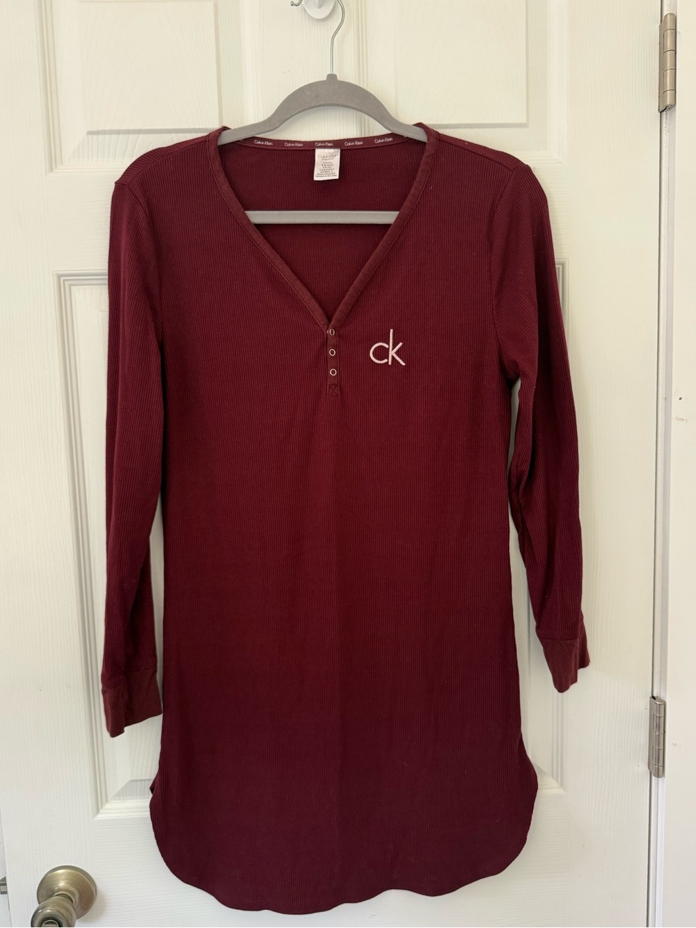 Calvin Klein Maroon Ribbed Henley Nightshirt